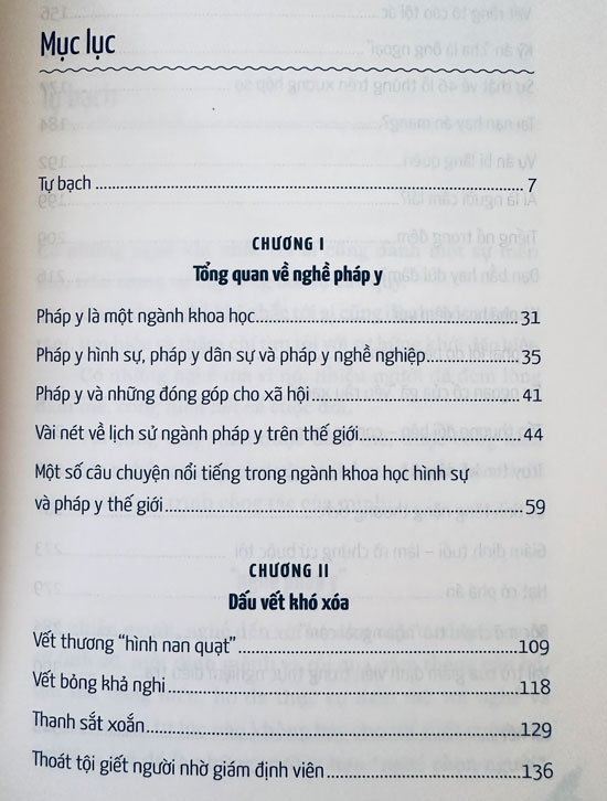 Mục lục cuốn sách Những kỳ án pháp y